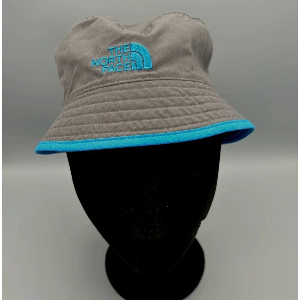The‎ North Face Youth Bucket Hat size S-M Nylon Blue Gray Reversible Packable